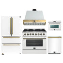 Forno Galiano 5-Piece Appliance Package - 36-Inch Dual Fuel Range, 36-Inch Hood, 36-Inch Refrigerator, 24-Inch Dishwasher, & 24-Inch Microwave Oven in White with Antique Brass Trim