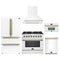 Forno Galiano 5-Piece Appliance Package - 36-Inch Dual Fuel Range, 36-Inch Hood, 36-Inch Refrigerator, 24-Inch Dishwasher, & 30-Inch Microwave Oven in White with Antique Brass Trim