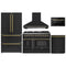 Forno 5-Piece Appliance Package - 48-Inch Dual Fuel Range, Wall Mount Range Hood, 36-Inch Refrigerator, Dishwasher, and 24-Inch Microwave Drawer in Black with Antique Brass Handle