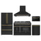 Forno 5-Piece Appliance Package - 48-Inch Dual Fuel Range, Wall Mount Range Hood, 36-Inch Refrigerator, Dishwasher, and 24-Inch Microwave Drawer in Black with Antique Brass Trim
