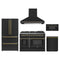 Forno 5-Piece Appliance Package - 48-Inch Dual Fuel Range, Wall Mount Range Hood, 36-Inch Refrigerator, Dishwasher, and 30-Inch Microwave Drawer in Black with Antique Brass Trim
