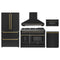 Forno 5-Piece Appliance Package - 48-Inch Dual Fuel Range, Wall Mount Range Hood, 36-Inch Refrigerator, Dishwasher, and 30-Inch Microwave Drawer in Black with Antique Brass Handle