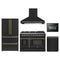 Forno Galiano 5-Piece Appliance Package - 48-Inch Dual Fuel Range, 48-Inch Hood, 36-Inch Refrigerator, 24-Inch Dishwasher, & 24-Inch Microwave Oven in Black with Antique Brass Trim