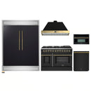 Forno 5-Piece Appliance Package - 48-Inch Dual Fuel Range, 60-Inch Convertible Refrigerator with Modern Trim, Dishwasher, and 30-Inch Microwave Oven in Black with Antique Brass Handle