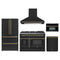 Forno Galiano 5-Piece Appliance Package - 48-Inch Dual Fuel Range, 48-Inch Hood, 36-Inch Refrigerator, 24-Inch Dishwasher, & 30-Inch Microwave Oven in Black with Antique Brass Trim