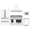 Forno 5-Piece Appliance Package - 48-Inch Dual Fuel Range, Wall Mount Range Hood, 36-Inch Refrigerator, Dishwasher, and 24-Inch Microwave Drawer in White with Antique Brass Trim