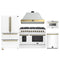 Forno Galiano 5-Piece Appliance Package - 48-Inch Dual Fuel Range, 48-Inch Hood, 36-Inch Refrigerator, 24-Inch Dishwasher, & 24-Inch Microwave Drawer in White with Antique Brass Trim