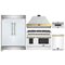 Forno 5-Piece Appliance Package - 48-Inch Dual Fuel Range, Wall Mount Range Hood, 60-Inch Refrigerator, Dishwasher, & 30-Inch Microwave Drawer in White with Antique Brass Handle