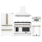 Forno Galiano 5-Piece Appliance Package - 48-Inch Dual Fuel Range, 48-Inch Hood, 36-Inch Refrigerator, 24-Inch Dishwasher, & 30-Inch Microwave Oven in White with Antique Brass Trim