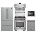Forno 5-Piece Pro Appliance Package - 30-Inch Dual Fuel Range, Refrigerator, Wall Mount Hood with Backsplash, 24-Inch Microwave Drawer, & 3-Rack Dishwasher in Stainless Steel