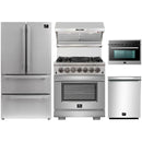Forno 5-Piece Pro Appliance Package - 30-Inch Dual Fuel Range, Refrigerator, Wall Mount Hood with Backsplash, 24-Inch Microwave Oven, & 3-Rack Dishwasher in Stainless Steel