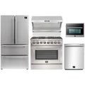 Forno 5-Piece Pro Appliance Package - 36-Inch Dual Fuel Range, 36-Inch Refrigerator, Wall Mount Hood with Backsplash, 24-Inch Microwave Drawer, & 3-Rack Dishwasher in Stainless Steel