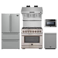 Forno 5-Piece Pro Appliance Package - 36-Inch Dual Fuel Range, 36-Inch Refrigerator, Wall Mount Hood with Backsplash, 24-Inch Microwave Drawer, & 3-Rack Dishwasher in Stainless Steel