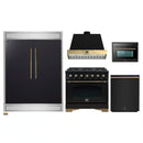 Forno 5-Piece Appliance Package - 36-Inch Gas Range, Wall Mount Range Hood, 60-Inch Convertible Refrigerator with Modern Trim, Dishwasher, and 24-Inch Microwave Oven in Black with Antique Brass Handle