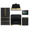 Forno Antico 5-Piece Appliance Package - 36-Inch Gas Range, 36-Inch Hood, 36-Inch Refrigerator, 24-Inch Dishwasher, & 24-Inch Microwave Oven in Black with Antique Brass Trim