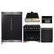 Forno 5-Piece Appliance Package - 36-Inch Gas Range, Wall Mount Range Hood, 60-Inch Convertible Refrigerator with Modern Grille Trim, Dishwasher, and 30-Inch Microwave Oven in Black with Antique Brass Handle