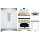 Forno 5-Piece Appliance Package - 36-Inch Gas Range, Wall Mount Range Hood, 60-Inch Refrigerator, Dishwasher, & 30-Inch Microwave Drawer in White with Antique Brass Handle