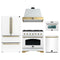 Forno Antico 5-Piece Appliance Package - 36-Inch Gas Range, 36-Inch Hood, 36-Inch Refrigerator, 24-Inch Dishwasher, & 24-Inch Microwave Oven in White with Antique Brass Trim