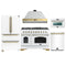 Forno Antico 5-Piece Appliance Package - 48-Inch Gas Range, 48-Inch Hood, 36-Inch Refrigerator, 24-Inch Dishwasher, & 30-Inch Microwave Oven in White with Antique Brass Trim