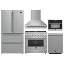 Forno 5-Piece Appliance Package - 36-Inch Gas Range, Wall Mount Range Hood, 36-Inch Refrigerator, Dishwasher, and 24-Inch Microwave Oven in Stainless Steel