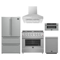 Forno 5-Piece Appliance Package - 36-Inch Gas Range, Wall Mount Range Hood, 36-Inch Refrigerator, Dishwasher, and 30-Inch Microwave Drawer in Stainless Steel
