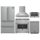 Forno 5-Piece Appliance Package - 36-Inch Gas Range, Wall Mount Range Hood, 36-Inch Refrigerator, Dishwasher, and 30-Inch Microwave Drawer in Stainless Steel
