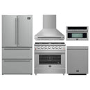 Forno 5-Piece Appliance Package - 36-Inch Gas Range, Wall Mount Range Hood, 36-Inch Refrigerator, Dishwasher, and 30-Inch Microwave Oven in Stainless Steel