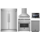 Forno 5-Piece Appliance Package - 36-Inch Gas Range, Wall Mount Range Hood, 60-Inch Refrigerator, Dishwasher, and 24-Inch Microwave Drawer in Stainless Steel