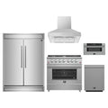 Forno 5-Piece Appliance Package - 36-Inch Gas Range, Wall Mount Range Hood, 60-Inch Refrigerator, Dishwasher, and 30-Inch Microwave Drawer in Stainless Steel
