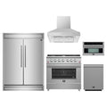 Forno 5-Piece Appliance Package - 36-Inch Gas Range, Wall Mount Range Hood, 60-Inch Refrigerator, Dishwasher, and 30-Inch Microwave Oven in Stainless Steel