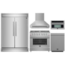 Forno 5-Piece Appliance Package - 36-Inch Gas Range, Wall Mount Range Hood, 60-Inch Refrigerator, Dishwasher, and 30-Inch Microwave Oven in Stainless Steel