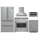 Forno 5-Piece Appliance Package - 36-inch Gas Range, Hood, Refrigerator, Dishwasher and 30-Inch Microwave Drawer in Stainless Steel