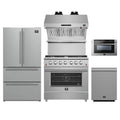 Forno 5-Piece Appliance Package - 36-Inch Gas Range, Refrigerator, Wall Mount Hood with Backsplash, 24-Inch Microwave Drawer, & 3-Rack Dishwasher in Stainless Steel