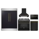 Forno 5-Piece Appliance Package - 36-inch Gas Range, Hood, Refrigerator, Dishwasher and 24-Inch Microwave Drawer in Black