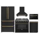 Forno 5-Piece Appliance Package - 36-inch Gas Range, Hood, Refrigerator, Dishwasher and 24-Inch Microwave Drawer in Black