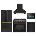 Forno Galiano 5-Piece Appliance Package - 36-Inch Gas Range, 36-Inch Hood, 36-Inch Refrigerator, 24-Inch Dishwasher, & 24-Inch Microwave Oven in Black with Antique Brass Trim