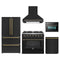 Forno Galiano 5-Piece Appliance Package - 36-Inch Gas Range, 36-Inch Hood, 36-Inch Refrigerator, 24-Inch Dishwasher, & 24-Inch Microwave Oven in Black with Antique Brass Trim