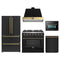 Forno Galiano 5-Piece Appliance Package - 36-Inch Gas Range, 36-Inch Hood, 36-Inch Refrigerator, 24-Inch Dishwasher, & 24-Inch Microwave Oven in Black with Antique Brass Trim