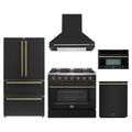 Forno Galiano 5-Piece Appliance Package - 36-Inch Gas Range, 36-Inch Hood, 36-Inch Refrigerator, 24-Inch Dishwasher, & 30-Inch Microwave Oven in Black with Antique Brass Trim