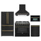 Forno Galiano 5-Piece Appliance Package - 36-Inch Gas Range, 36-Inch Hood, 36-Inch Refrigerator, 24-Inch Dishwasher, & 30-Inch Microwave Oven in Black with Antique Brass Trim