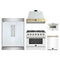 Forno 5-Piece Appliance Package - 36-Inch Gas Range, Wall Mount Range Hood, 60-Inch Refrigerator, Dishwasher, & 24-Inch Microwave Drawer in White with Antique Brass Trim