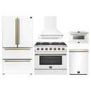 Forno 5-Piece Appliance Package - 36-inch Gas Range, Hood, Refrigerator, Dishwasher and 24-Inch Microwave Drawer in White