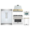 Forno 5-Piece Appliance Package - 36-Inch Gas Range, Wall Mount Range Hood, 60-Inch Refrigerator, Dishwasher, & 24-Inch Microwave Oven in White with Antique Brass Trim
