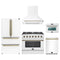 Forno Galiano 5-Piece Appliance Package - 36-Inch Gas Range, 36-Inch Hood, 36-Inch Refrigerator, 24-Inch Dishwasher, & 24-Inch Microwave Oven in White with Antique Brass Trim