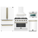 Forno 5-Piece Appliance Package - 36-inch Gas Range, Hood, Refrigerator, Dishwasher and 24-Inch Microwave Oven in White