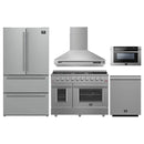 Forno 5-Piece Appliance Package - 48-Inch Gas Range, Wall Mount Range Hood, 36-Inch Refrigerator, Dishwasher, and 24-Inch Microwave Drawer in Stainless Steel