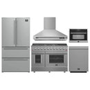 Forno 5-Piece Appliance Package - 48-Inch Gas Range, Wall Mount Range Hood, 36-Inch Refrigerator, Dishwasher, and 24-Inch Microwave Oven in Stainless Steel