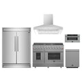 Forno 5-Piece Appliance Package - 48-Inch Gas Range, Wall Mount Range Hood, 60-Inch Refrigerator, Dishwasher, and 30-Inch Microwave Drawer in Stainless Steel