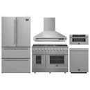 Forno 5-Piece Appliance Package - 48-inch Gas Range, Hood, Refrigerator, Dishwasher and 30-Inch Microwave Drawer in Stainless Steel