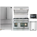 Forno 5-Piece - 48-Inch Gas Range, Refrigerator, Wall Mount Hood with Backsplash, 24-Inch Microwave Drawer, & 3-Rack Dishwasher in Stainless Steel
